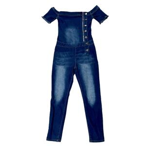 VIP Jeans Moto Stretch Jumpsuit off shoulder with side zip button size 9